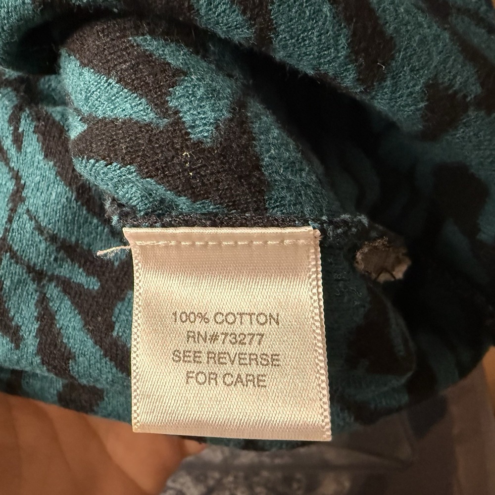 Dana Buchman Women's Long Sleeve Teal Animal Print Sweater 100% Cotton Size M - Picture 7 of 8